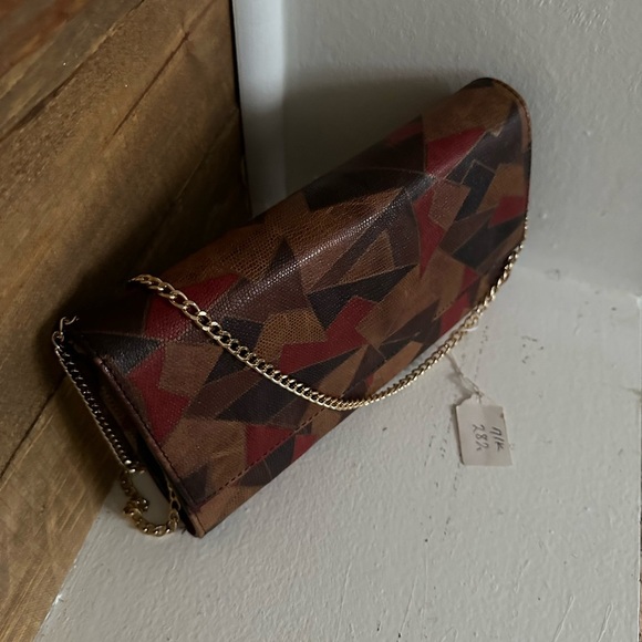 GORGEOUS Vintage 80s Handbag Purse Envelope Clutch Chain Crossbody Patchwork - Picture 7 of 16